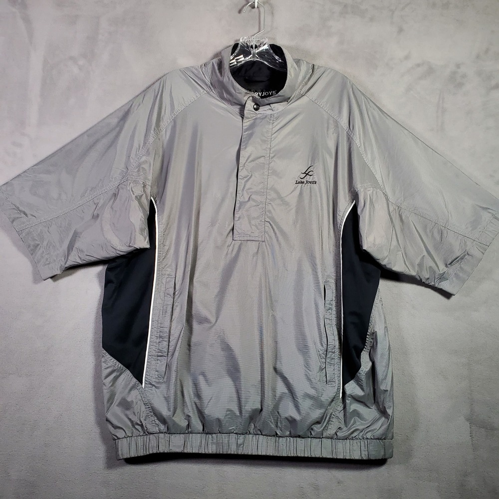 FootJoy DryJoys Windshirt Mens Large Grey Black Short Sleeve Golf Gorpcore Lined